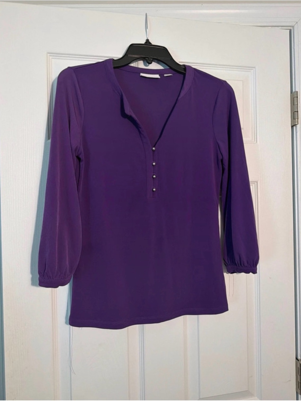 New York & Company Purple Henley-Style Blouse